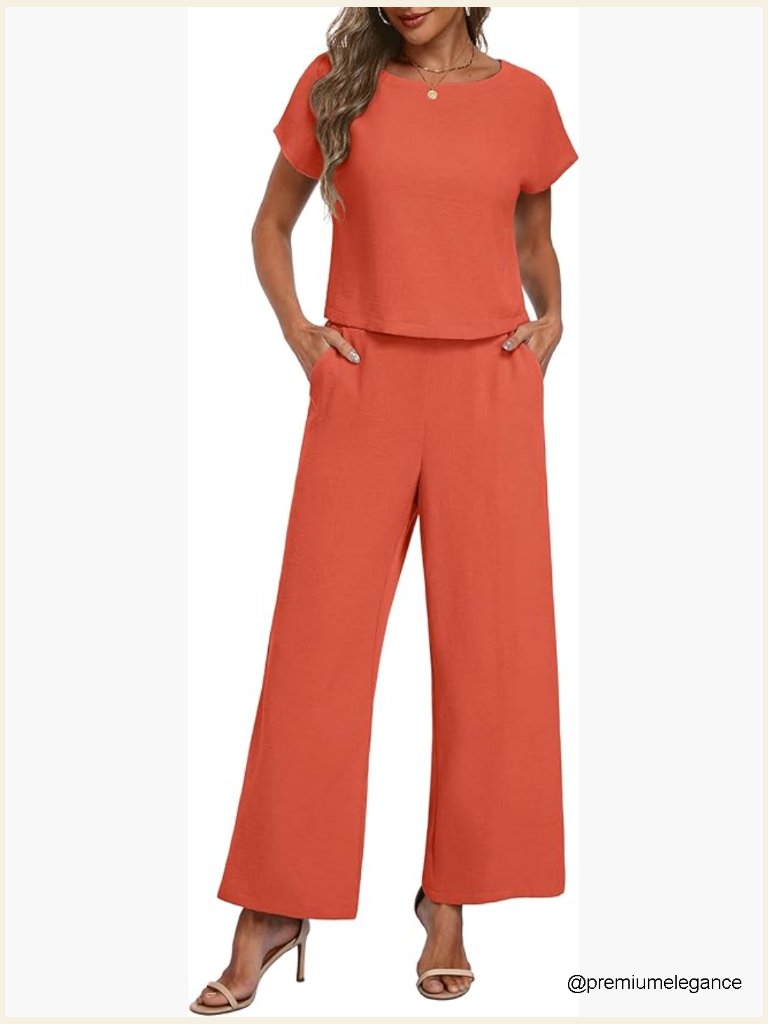 Cap Sleeve Crop Top Wide Leg Pants Matching Lounge Set